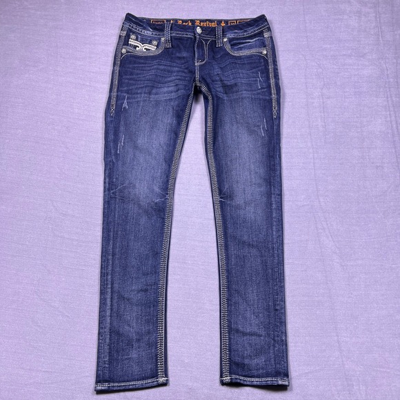 Rock Revival Lindsie Skinny Jeans Women 30 Dark Wash Embellished Pockets - Picture 2 of 16